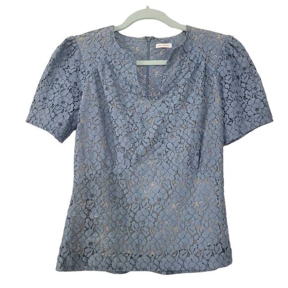 Lily‎ Ashwell Blue Eyelet Floral Blouse Sz S/XS Cotton Silk Cottagecore Romantic - Picture 1 of 6